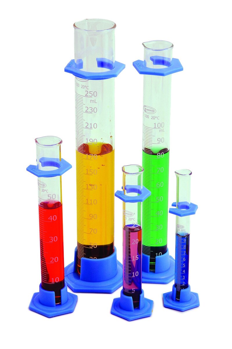 Probeta 100ml vidrio, base plástica x 10 unidades