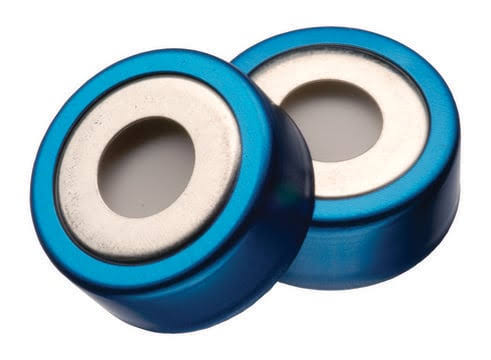 Precinto para crimpar viales de boca 20 mm de diametro, bimetálica magnética con septa de PTFE/Silicona de 3mm de espesor ( Pack x 100 )