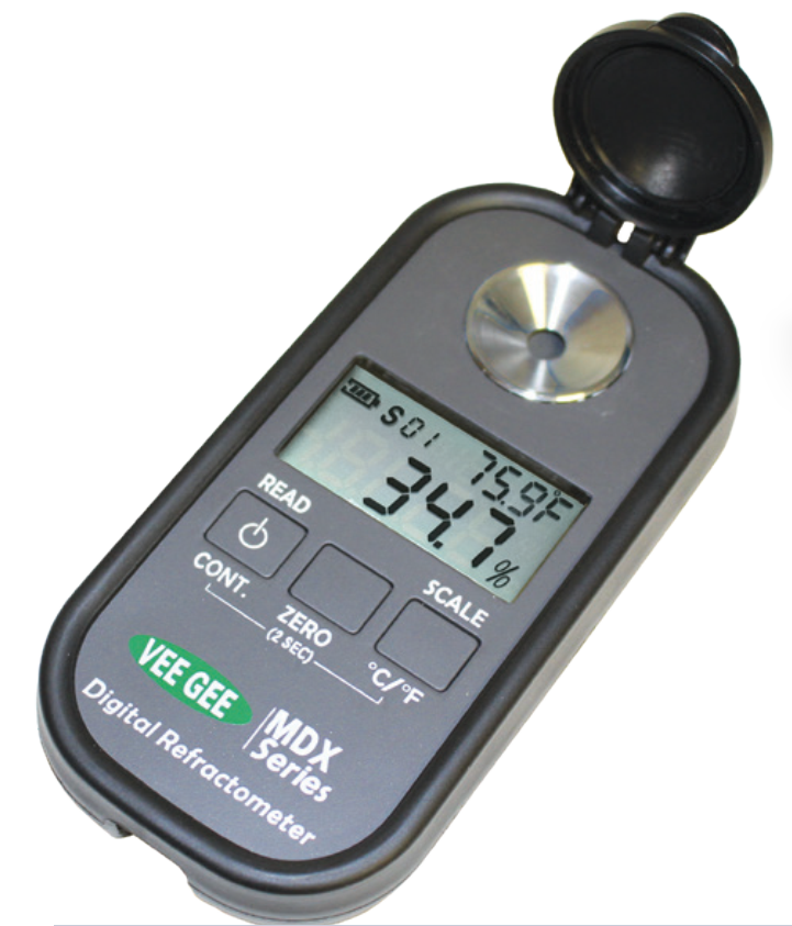 Refractómetro digital de rango 0.0 a 90.0% Brix y 1.3330 a 1.5300 nD, marca Vee Gee