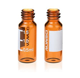 Viales de vidrio, ambar con zona de escritura, a rosca, de boca ancha de 2ml (caja x 100 unidades)