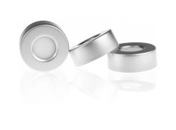 Precinto para crimpar viales de boca 20 mm de diametro, de aluminio con septa de PTFE/Silicona de 3mm de espesor. ( Pack x 100 )